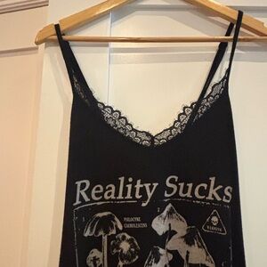 Reality sucks mushroom Black Lace Trim Tank Top dress Killstar